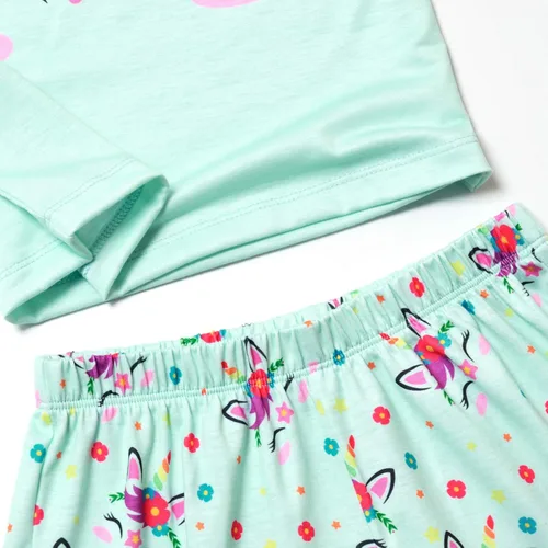 Vista 4 de QPANCY Pijamas a juego para niñas y muñecas, conjuntos de pijama de unicornio, ropa de dormir de algodón de verano