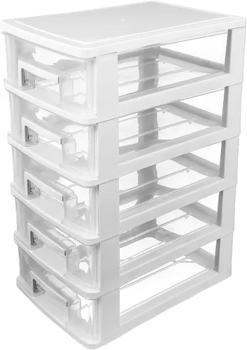 Vista 9 de Toddmomy Organizador de almacenamiento de plástico de 5 niveles, caja de almacenamiento pequeña portátil para suministros de oficina, papelería