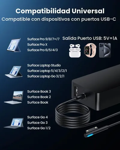 Vista 3 de Cargador Surface Book 2 de 102 W, para Microsoft Surface Laptop Studio, Surface Laptop 3 4 5, Windows Surface Pro/Go, carga rápida de 9.19 pies