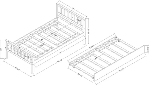 Vista 2 de Marco de cama de madera con cabecera y estribo, cama nido, no necesita somier (expreso) para adolescentes, niños, niñas, adultos