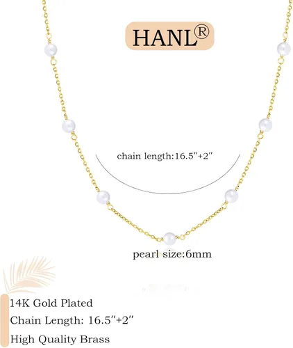 Vista 3 de HANLI Collar de perlas de oro chapado en oro de 14 quilates, delicado collar de perlas de agua dulce, collar de perlas simples para el día a día