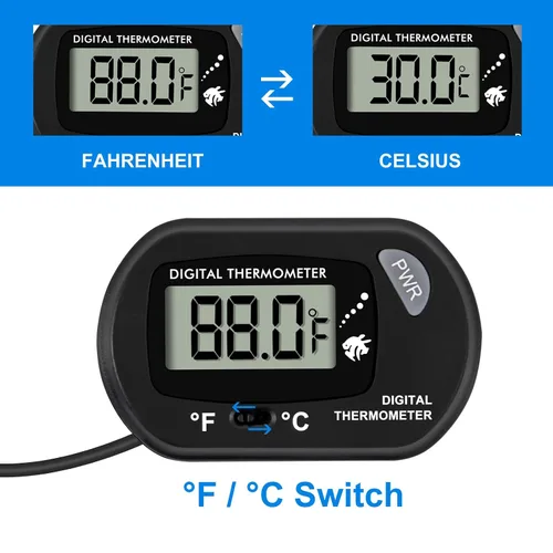 Vista 5 de Termómetro para acuario, termómetro de pecera, termómetro de agua con cable de 3.3 pies Fahrenheit/Celsius(℉/℃) para vehículos, terrario