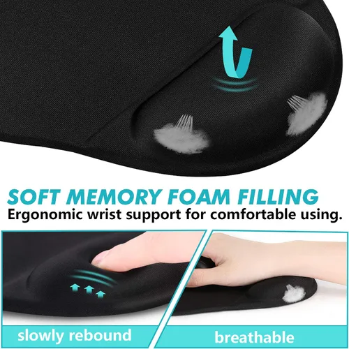 Vista 7 de TONOS Alfombrilla de mouse ergonómica, cómoda alfombrilla de mouse para computadora con soporte de reposamuñecas de espuma viscoelástica.