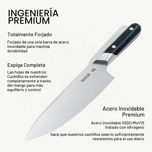 Vista 3 de Made In Cookware - Cuchillo de chef de 8 pulgadas - Fabricado en Francia - Espiga completa con mango negro de trufa