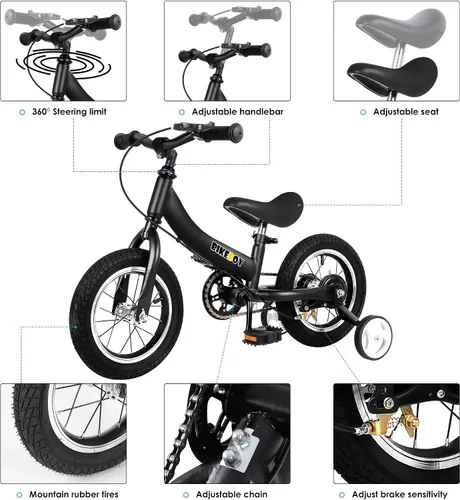 Vista 3 de Balance Bike 2 in 1,The Dual Use of a Kids Balance Bike and Toddler Bike, for 2 3 4 5 6 7 Years Old -12 14 16 Inches with Training Theory, Brake