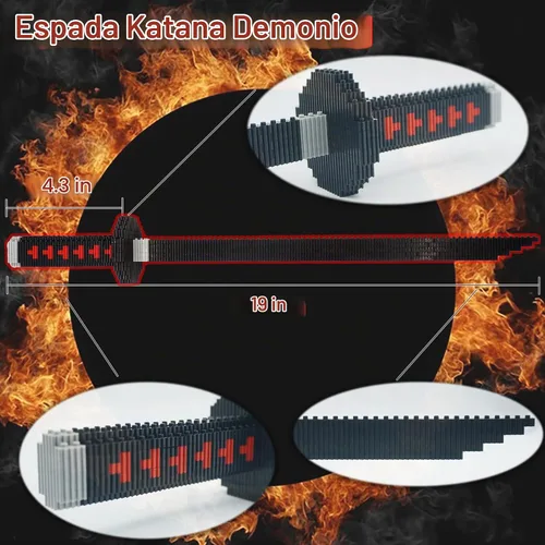 Vista 3 de Beego Kill Demon Sword - Juego de construcción de espada negra Tanjirou de 19 pulgadas con soporte para espada