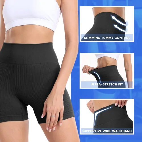 Vista 3 de GAYHAY Pantalones cortos de entrenamiento para mujer, con levantamiento de glúteos, sin costuras, cintura alta, para gimnasio, atletismo, ciclismo