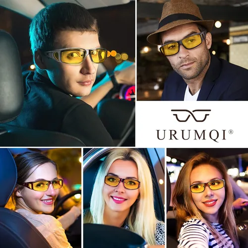 Vista 6 de URUMQI Lentes de conducción de visión nocturna para hombres y mujeres, lentes polarizados antirreflejos, lentes de noche HD amarillos