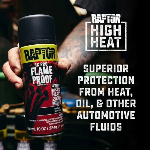 Vista 4 de RAPTOR Pintura para carrocería de automóviles a prueba de llamas, grado profesional, spray protector extra resistente para altas temperaturas, negro