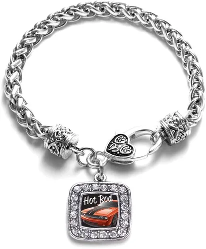 Vista 212 de Pulsera de dijes cuadrados de plata con joyería de circonita cúbica