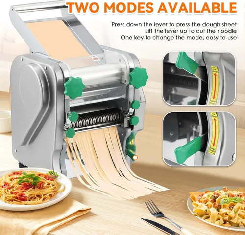 Vista 4 de NEWTRY Máquina para hacer pasta comercial, máquina eléctrica para hacer fideos con rodillo de masa con 2/0.236 in y 0.098 in de grosor de hoja