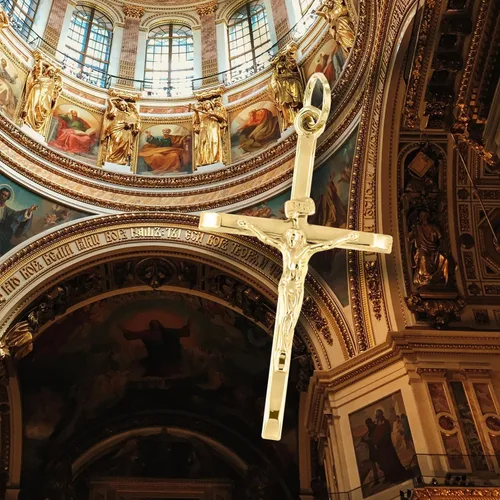 Vista 5 de Lucchetta - Colgante de oro de 14 quilates con cruz cristiana católica y cristiana de Italia, regalos religiosos para pulseras y collares, Metal, No