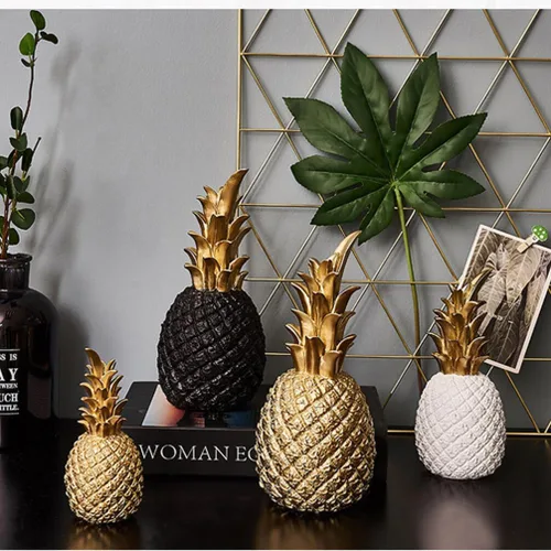 Vista 6 de Cabilock Estatua de piña de resina negra, decoración de escritorio, sala de estar, gabinete de TV, decoración de mesa, adorno de frutas Negro