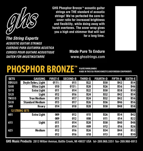 Vista 2 de GHS Strings 615 - Juego de 12 cuerdas para guitarra acústica de bronce fósforo, ligero, 11-48