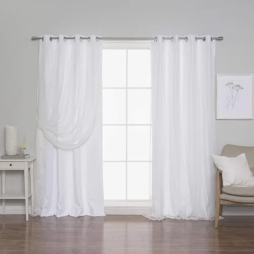 Vista 2 de Best Home Fashion Revestimiento de tul de encaje con aislamiento térmico y apagones sólidos