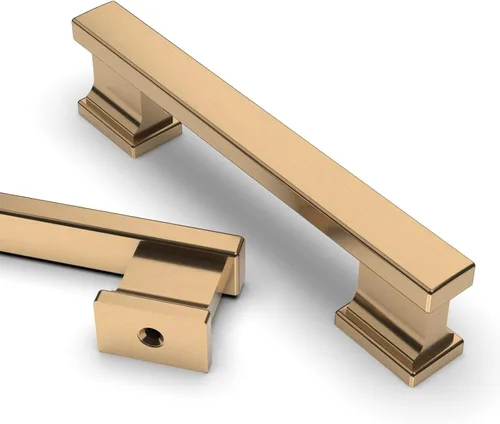 Vista 27 de Asidrama - Paquete de 6 manijas de gabinete de cocina color latón cepillado de 3.75 pulgadas (96mm), tiradores para gabinete, accesorios