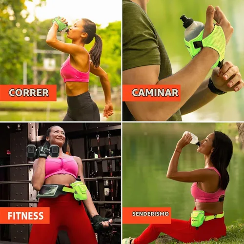Vista 7 de Diversión para correr 2 en 1: botella de agua de mano de 12 onzas y complemento de cinturón para correr. Correas de diseño sin agarre en la mano