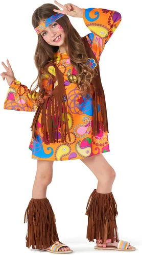 Vista 2 de Morph Disfraces para niños, vestido hippie de los años 60 y 70 para niñas, disfraz de Halloween disponible en tallas S, M, L, XL