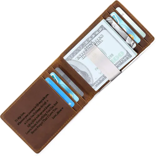 Vista 3 de Monedero minimalista de metal delgado con clip de dinero para marido novio papá hijo, personalizado grabado RFID bloqueo de fibra de carbono