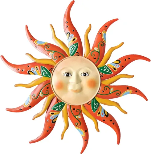 Vista 8 de Decoración de pared de sol de metal, 17.3 pulgadas, esculturas de jardín, estatuas, decoración de pared para interiores y exteriores, habitación