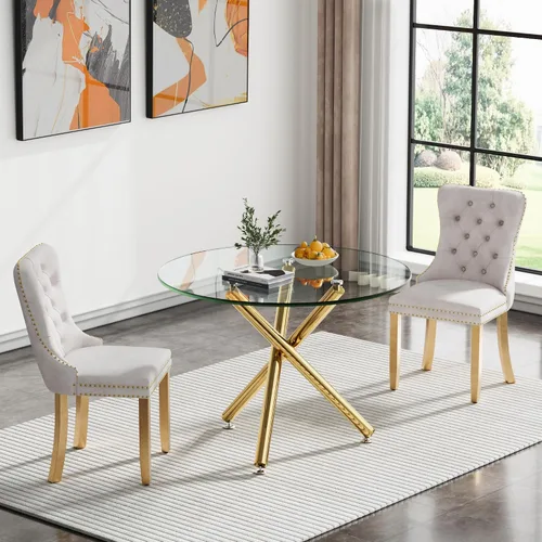 Vista 100 de HomVent Juego de mesa de comedor redonda de vidrio para 2, moderno juego de mesa y sillas de cocina de vidrio templado, juego de mesa de comedor
