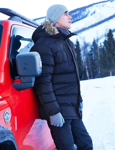 Vista 6 de Abrigos largos de invierno para hombre, cálidos, resistentes al agua, inflados, con capucha, cortavientos, aislados, chaquetas acolchadas Azul