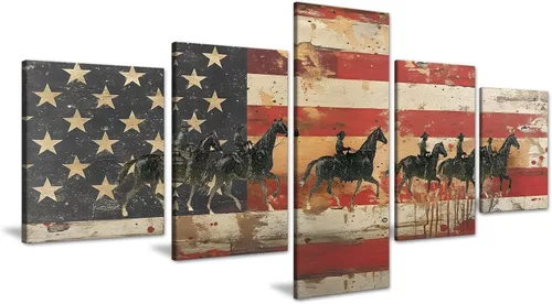 Vista 17 de Cuadros decorativos para pared de sala de estar, impresión en lienzo, retro, vintage, bandera estadounidense estadounidense y pintura moderna