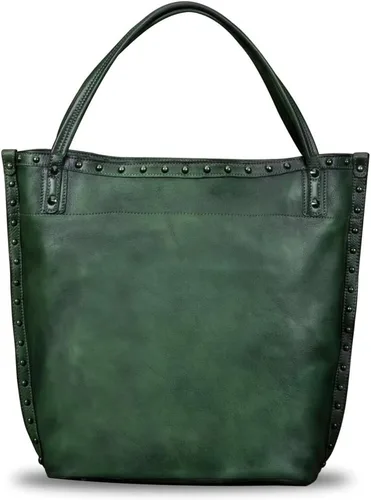Vista 2 de Bolso de hombro grande de cuero genuino para mujer, bolso de mano vintage de cuero real y bolsos de mano, bolso cruzado