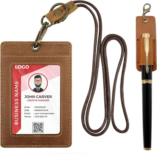 Vista 16 de boshiho - Soporte para tarjetas de identificación de crédito de piel auténtica con cordón elástico para el cuello, estilo vertical (negro)
