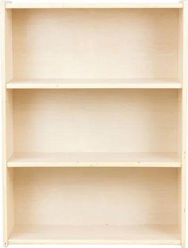 Vista 4 de Estantería de tres estantes para niños, 35.5 pulgadas de alto x 24 pulgadas de ancho x 11.5 pulgadas de profundidad, estantes resistentes de madera