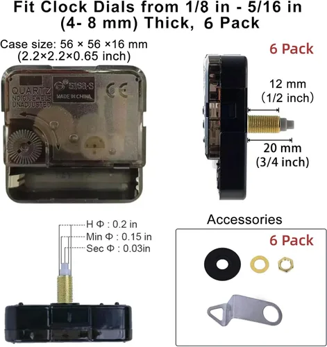 Vista 2 de EMOON Kit de repuesto de mecanismo de reloj de 6 piezas con 9 manecillas de reloj, kit de motor de reloj de barrido silencioso, funciona