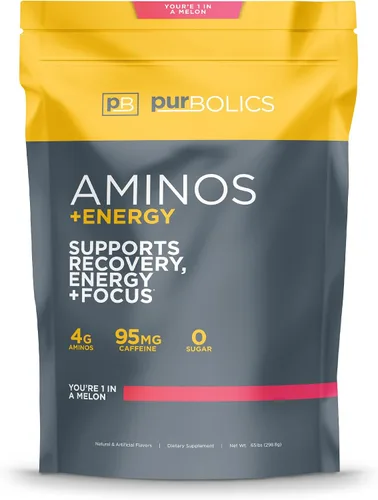 Vista 11 de Purbolics Aminos + Energía Apoya la recuperación, la energía y la concentración 95 mg de cafeína, 0 calorías y 60 porciones (azul acero)