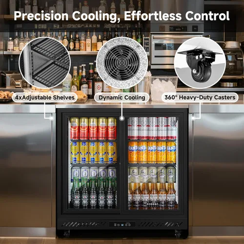Vista 6 de BODEGA BODEGACOOLER Enfriador de barra trasera, refrigerador comercial de bebidas de 7.7 pies cúbicos con 2 puertas corredizas de vidrio
