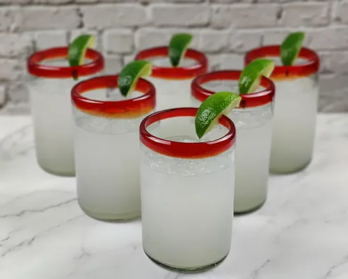Vista 8 de Dos Sueños Vasos mexicanos soplados a mano, juego de 6 vasos con bordes rojos (14 onzas cada uno)