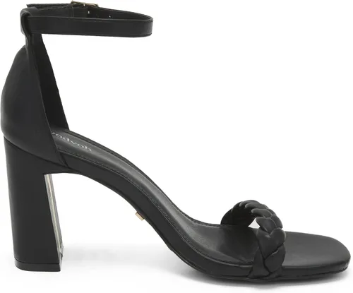 Vista 4 de vodvob Sandalias de tacón alto grueso para mujer, con hebilla y correa al tobillo, zapatos de vestir, para fiestas, bodas, sandalias de tacón