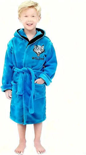 Vista 2 de Personalización privada Wolf Bordado Serie Albornoz Niños Camisón Niño Bata de casa