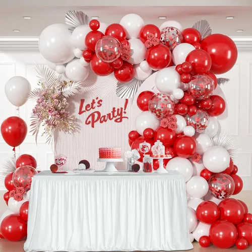 Vista 6 de Juego de 114 globos rojos y blancos, kit de arco de globos rojos y blancos para boda, compromiso, Navidad, día de San Valentín, cumpleaños