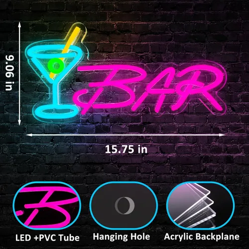 Vista 6 de Letrero de neón de barra de neón para el hogar, bar, luces LED, letreros de cerveza para decoración de pared de fiesta, luz de neón para bar, pub