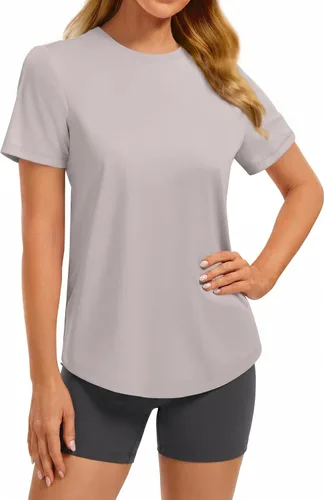 Vista 10 de PINSPARK Camisetas básicas de entrenamiento suaves para mujer, de manga Azul oscuro