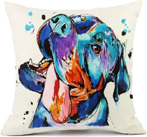 Vista 10 de Funda de almohada de lino de pastor alemán, diseño artístico abstracto colorido, funda de almohada de lino de 18 x 18 pulgadas para amantes