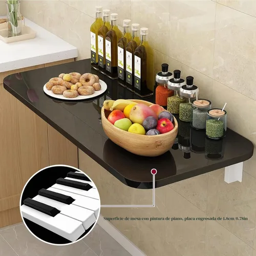 Vista 2 de Mesa plegable para montaje en pared, mesa flotante para ahorrar espacio, para cocinas, lavanderías, bares y restaurantes, negro