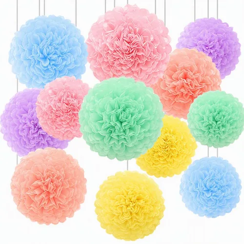Vista 14 de Pompones de tejido negro y naranja, decoraciones colgantes - Paquete de fiesta (12 piezas)