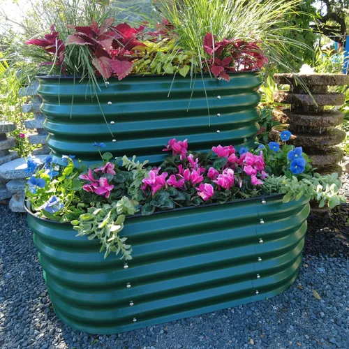 Vista 7 de Vego garden Jardinera elevada en cascada de metal galvanizado para verduras, hierbas y flores, verde británico