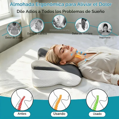 Vista 5 de Almohada cervical para el cuello, almohada ergonómica de espuma viscoelástica para dormir de lado, dormir boca abajo y dormir de espalda, almohada