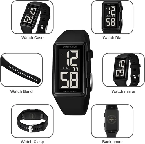 Vista 8 de Reloj de pulsera digital para mujer, resistente al agua, con visualización de la semana