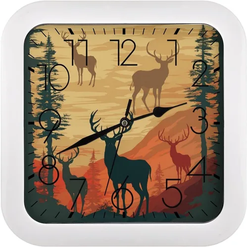Vista 9 de 10" Square Modern Wall Clock,Americana Flag Deer Print Kitchen Clocks Wall Battery Operated,Silent Non Ticking Unique Funny Cute Wall Clock for