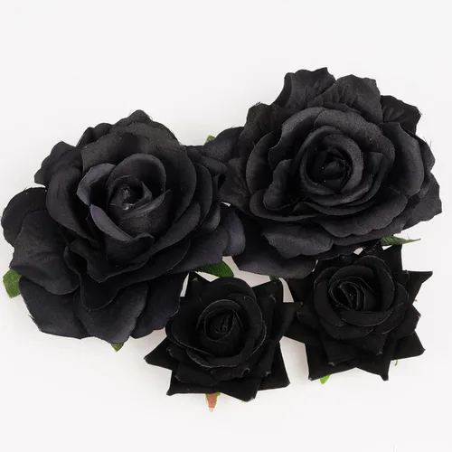 Vista 4 de Topbuti Pinza para el pelo de rosa, 4 piezas de tela, pinzas para el cabello mexicano, tocados para mujer, niña, boda, fiesta, día de la madre Negro