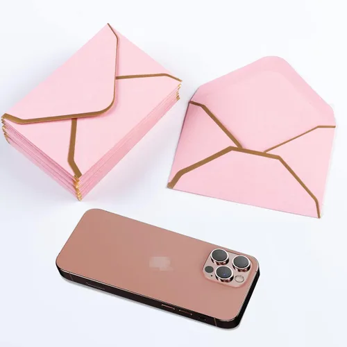 Vista 5 de 100 Piezas Sobres Mini para Tarjetas de Regalo Coloridos Sobres Pequeños con Solapa en V con Borde Dorado para Tarjetas de Notas en Blanco, Tarjetas
