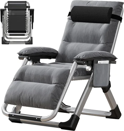 Vista 12 de Slsy Silla de gravedad cero, silla reclinable de salón con cojín y bandeja removibles para interior y exterior, silla reclinable plegable para patio