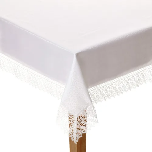 Vista 2 de Violet Linen Legacy - Diseño adoquinado de macramé, borde de encaje de macramé, jacquard de poliéster, blanco, 52 x 70 pulgadas, con capacidad